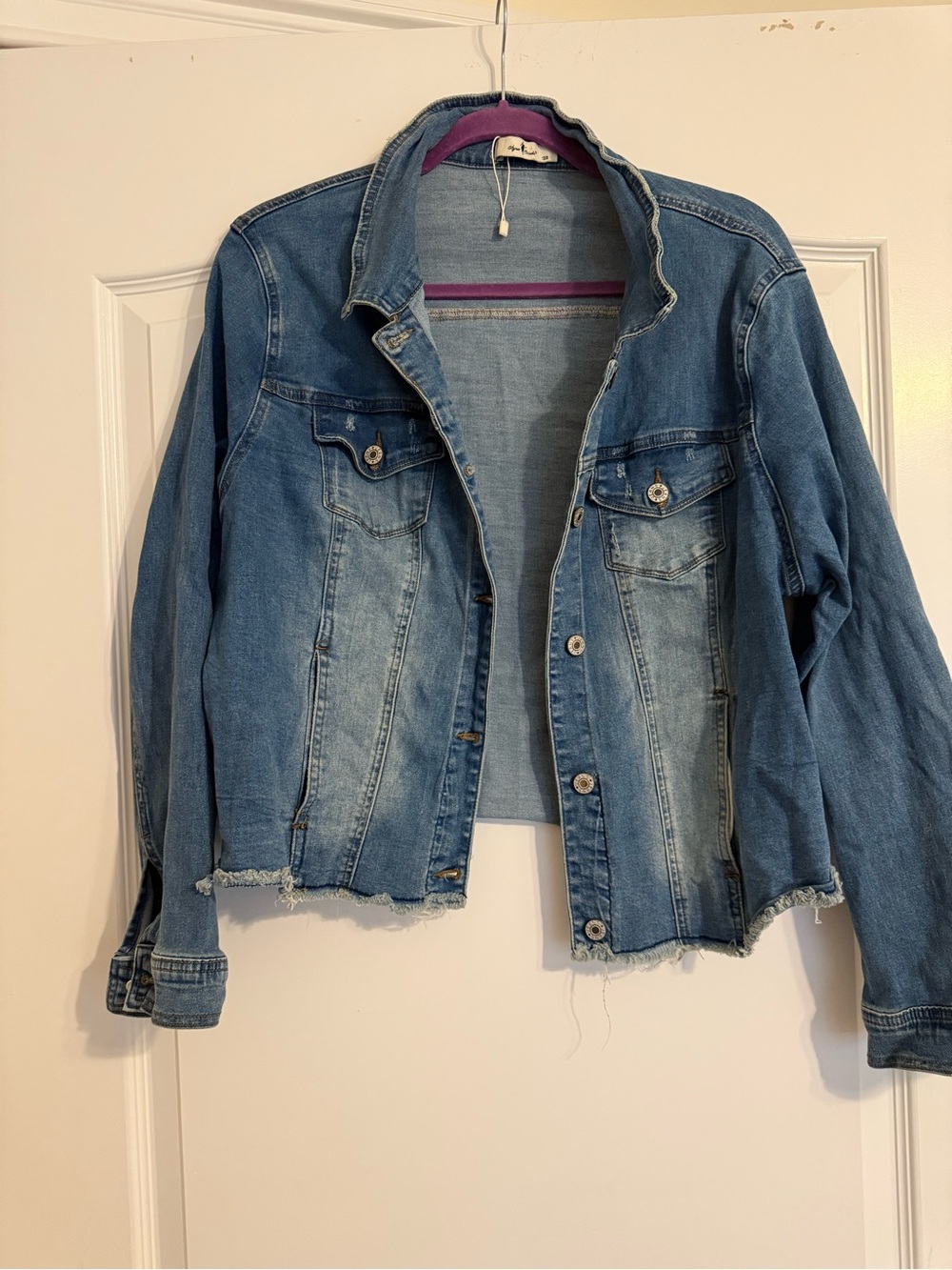 Agnes Orinda Women's Plus Size Classic Washed Front Frayed Denim Jacket Size 3X